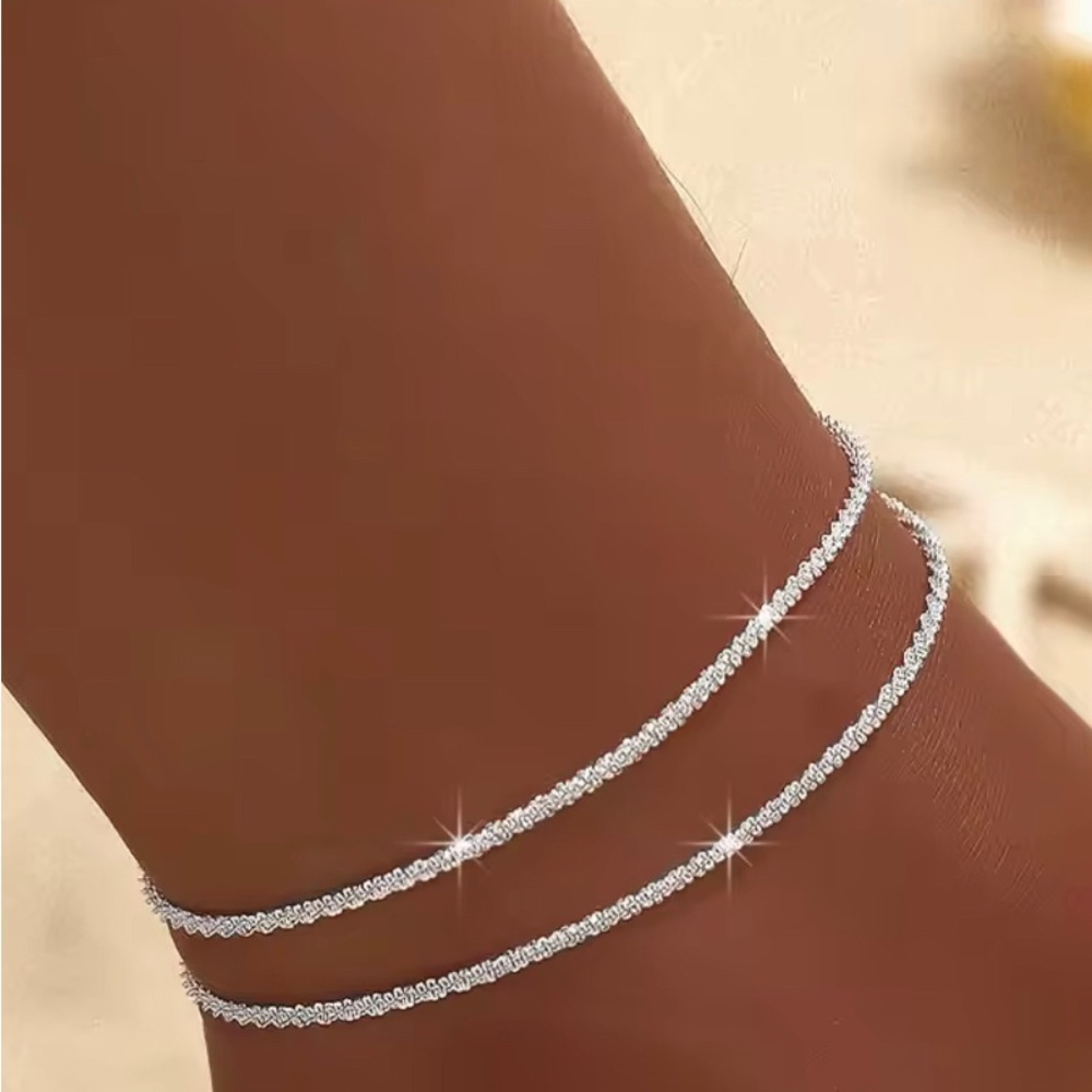 Delicate Double Rhinestone Anklet - Silver Sparkle